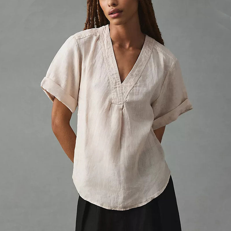 Women's high sense cotton linen shirt