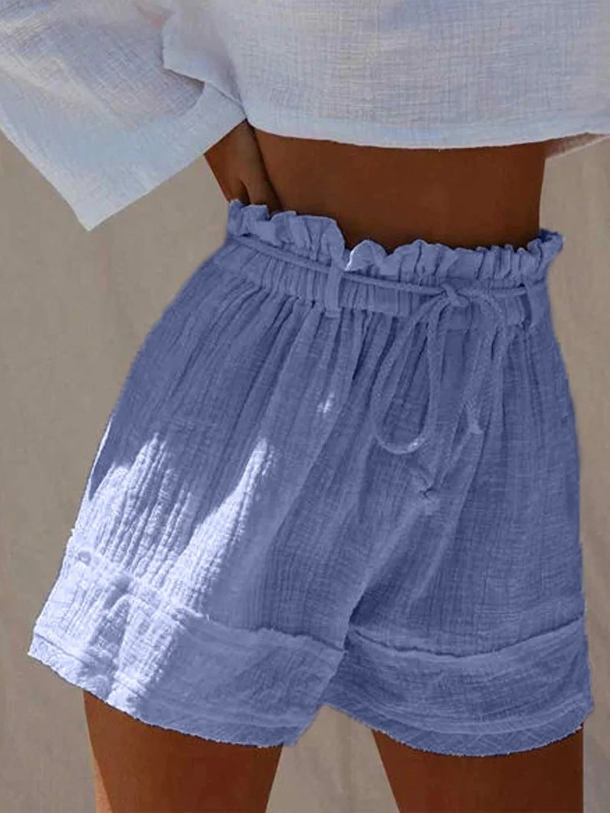 Casual High Waist Self-tie Short Pants