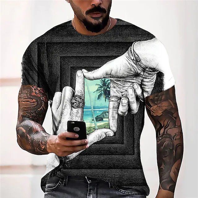 Men's  T shirt Tee 3D Print Graphic Prints Hand Crew Neck Street Daily Print Short Sleeve Tops Casual Designer Big and Tall Sports Black - DUVAL