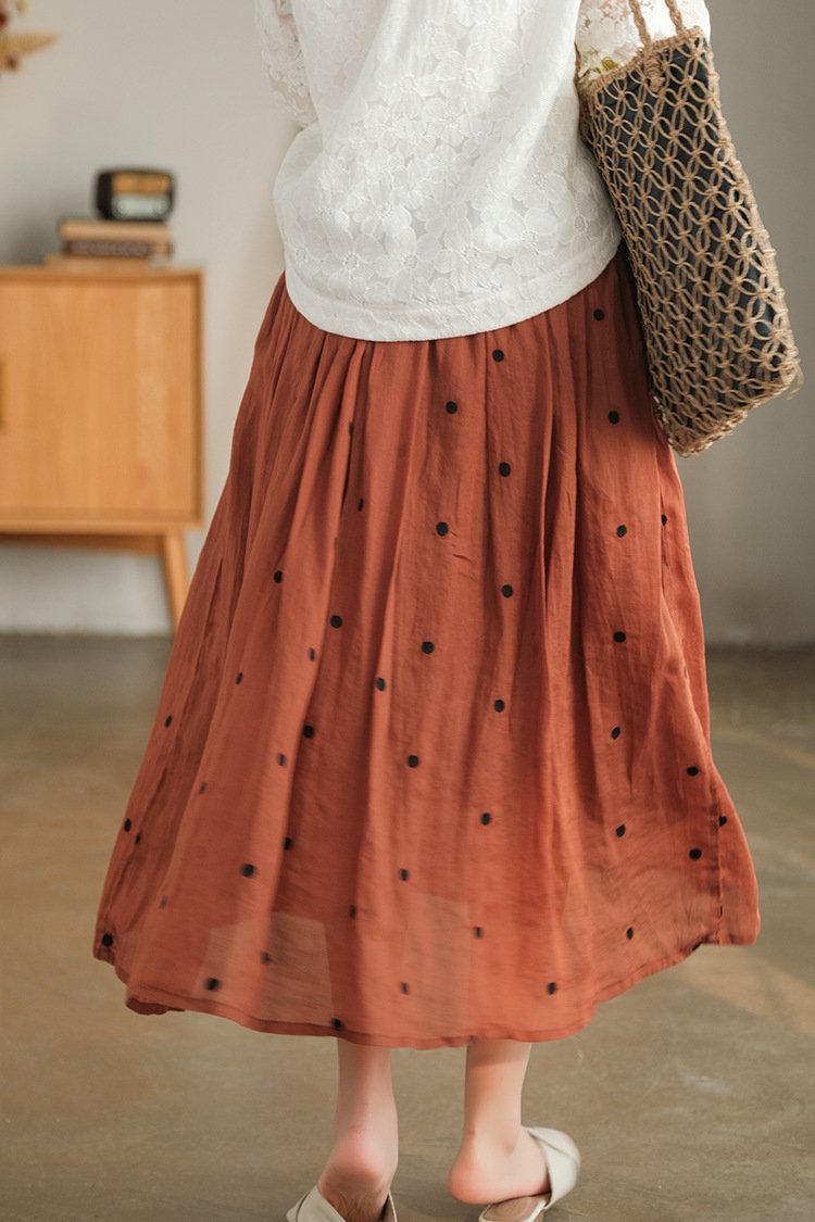 Literary Retro Cotton and Linen Double Skirt
