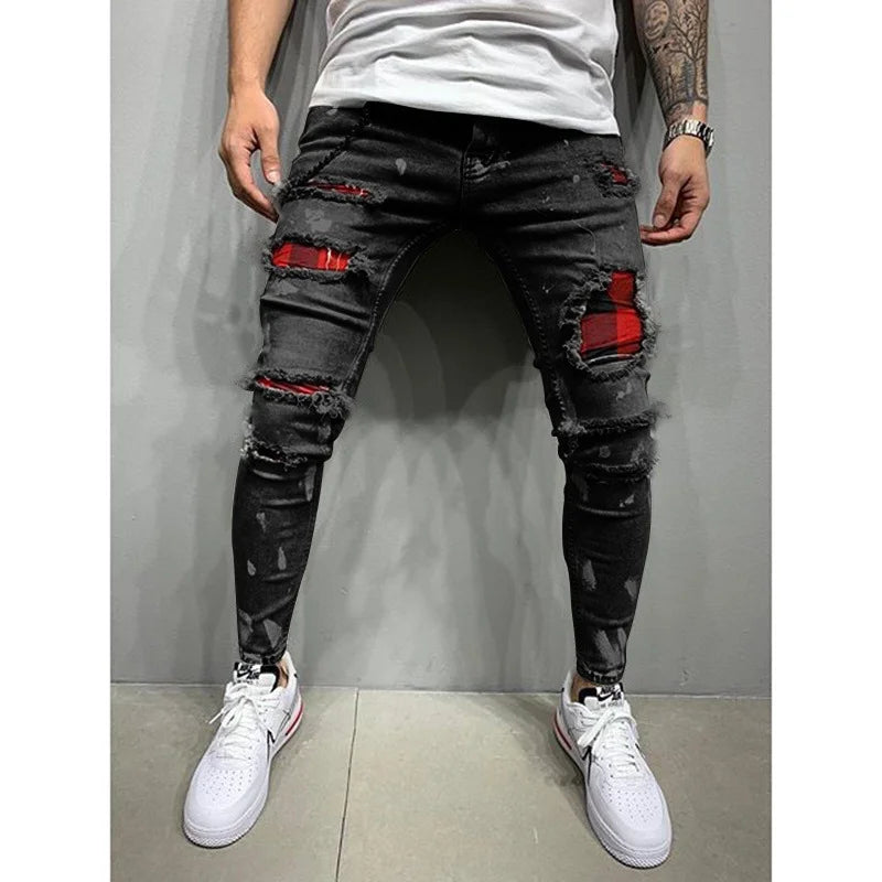 Men's Trendy Knee Ripped Zipper Skinny Jeans - DUVAL