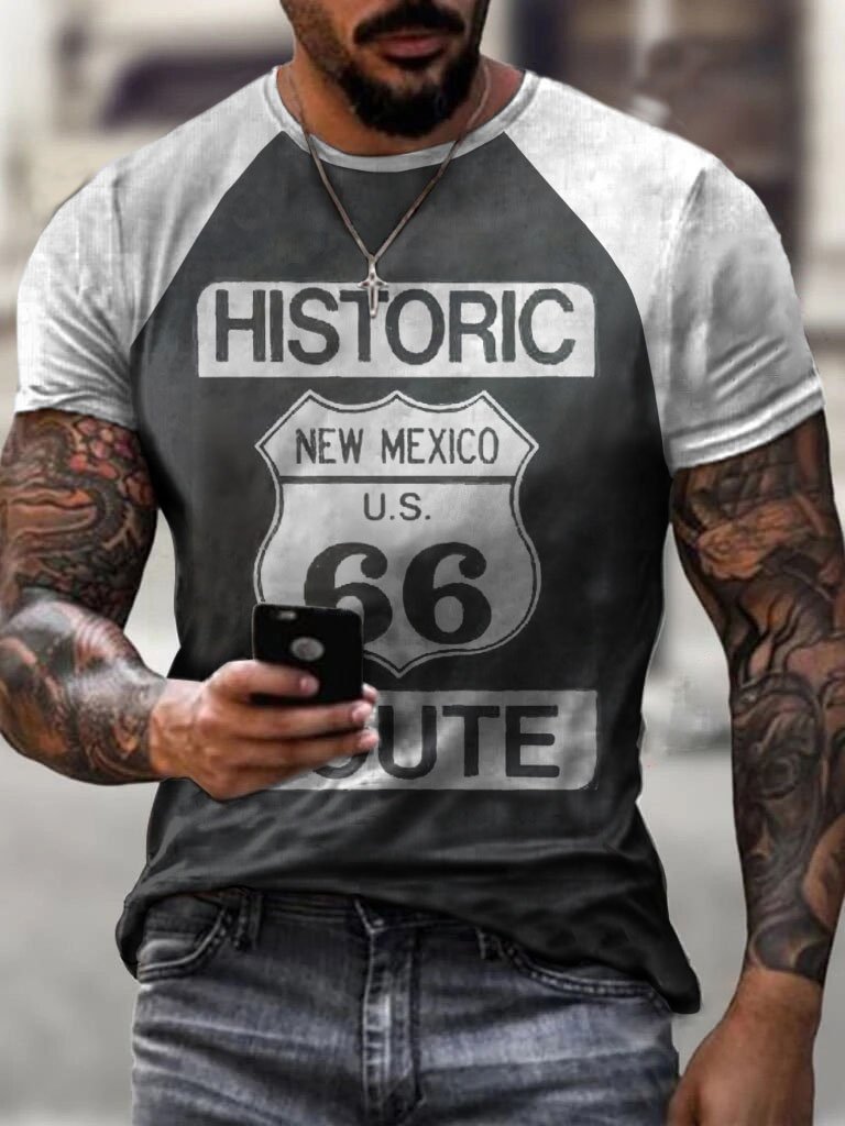 Route 66 Colorblock Shoulder Rubbing T-Shirt - DUVAL