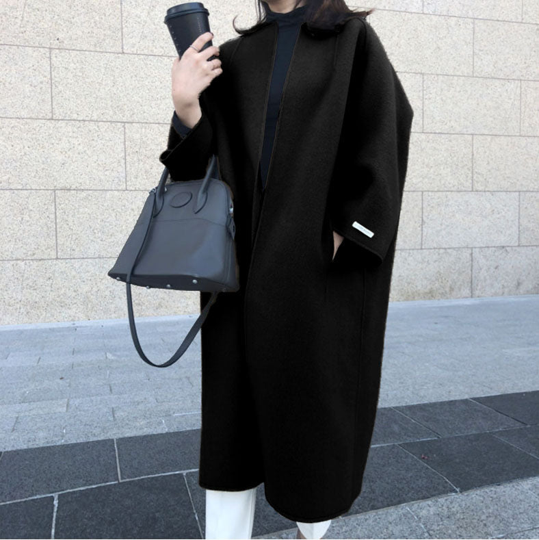 Elegant coat long solid color straight coat