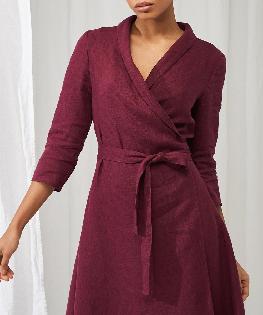 Elegant Linen Lace-Up Midi Dress - DUVAL