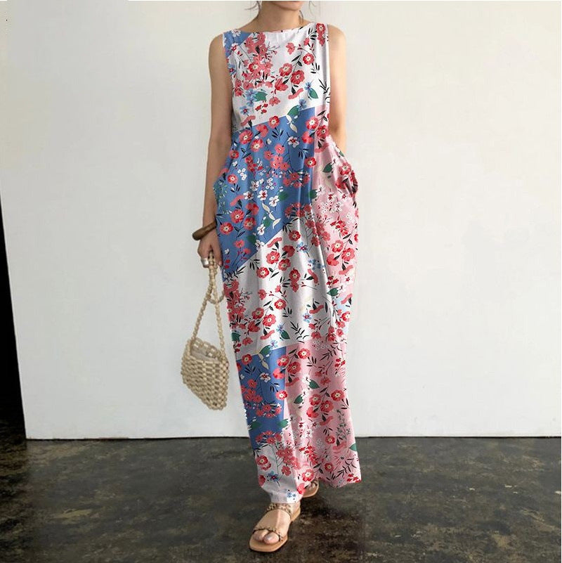 Elegant Sleeveless Robe Printed Long Dress