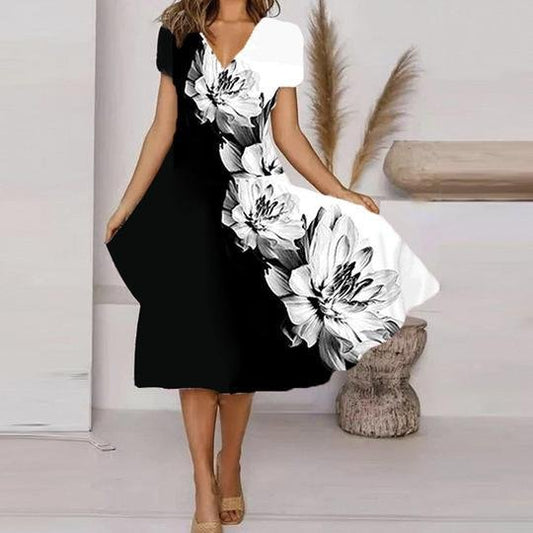 Stylish Print Short Sleeve Midi Dress