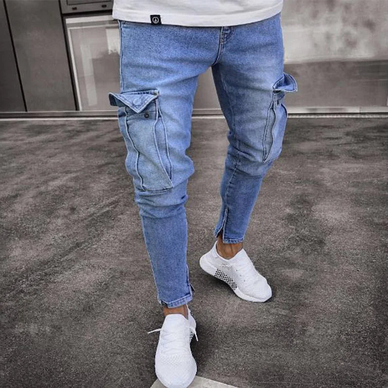 Men's Trendy Knee Ripped Zipper Skinny Jeans