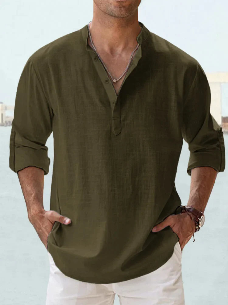 Men's Cotton Linen Casual Long Sleeve Shirt