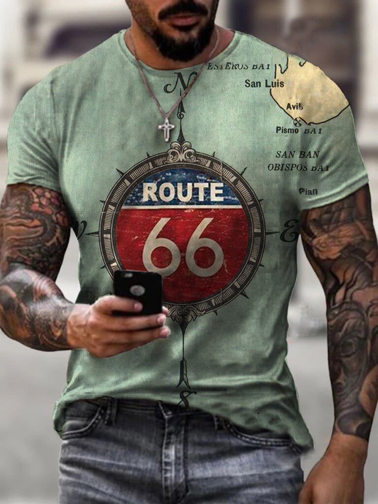 Retro Engine Route 66 Print T-shirt - DUVAL