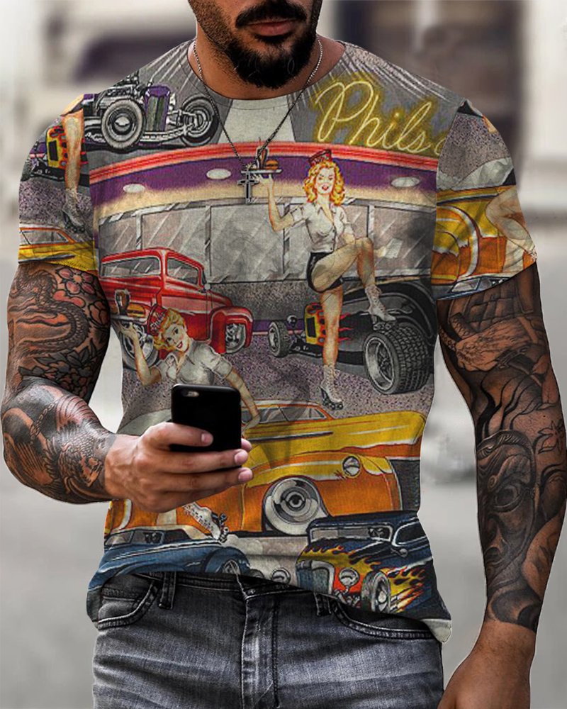 Men's Motorcycle Casual Print Short Sleeve T-Shirt - DUVAL