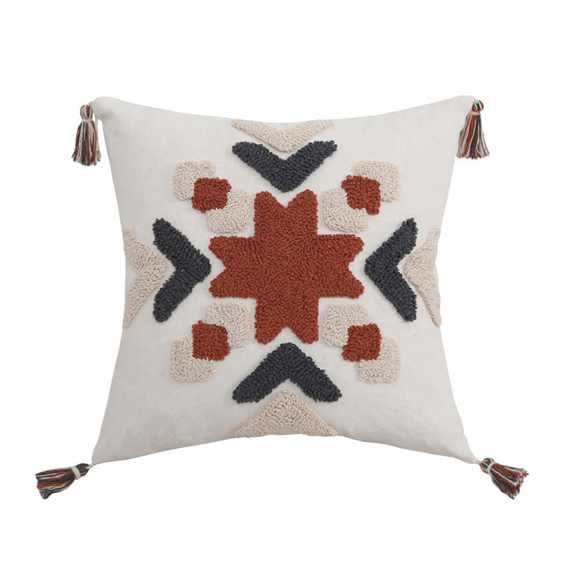 Cojín de almohada bohemio bordado con mechones simples