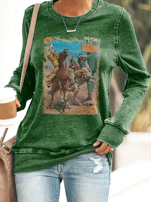 Vintage Oil Painting Prints Long Sleeve Sweatshirt