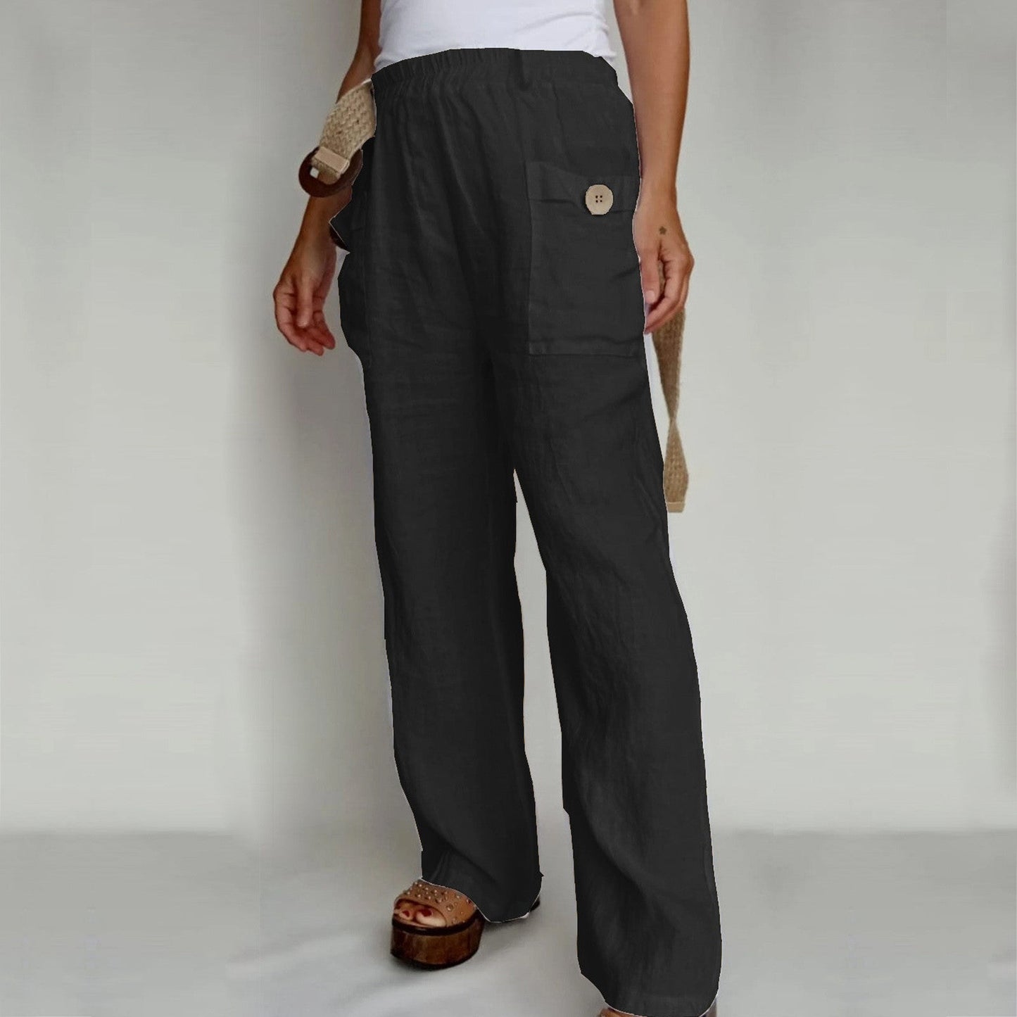 Cotton linen casual pants home trousers