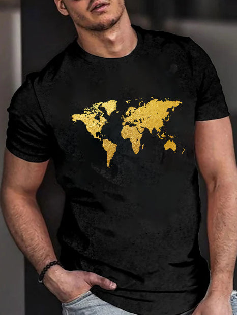 Men's Fashion Casual Black Map Printed T-Shirt - DUVAL
