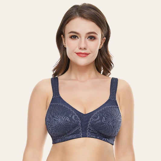 Storm Blue/Wine Red Full Coverage Minimizer Bra Non Padded Wirefree Comfort Strap Bra