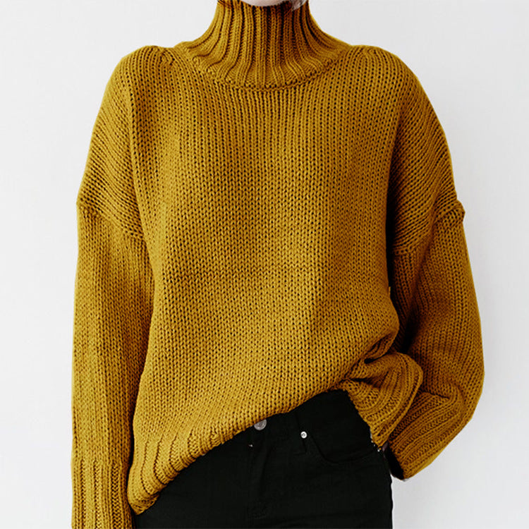 Turtleneck Long-Sleeved Solid Color Knitted Pullover Sweater