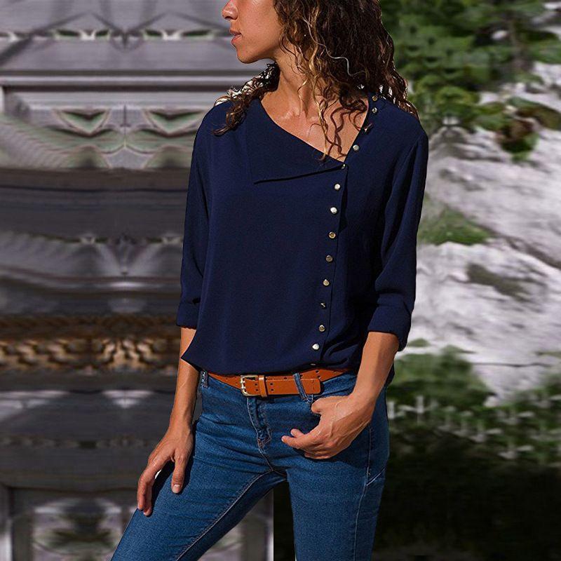 Oblique Collar Long-sleeved Shirts