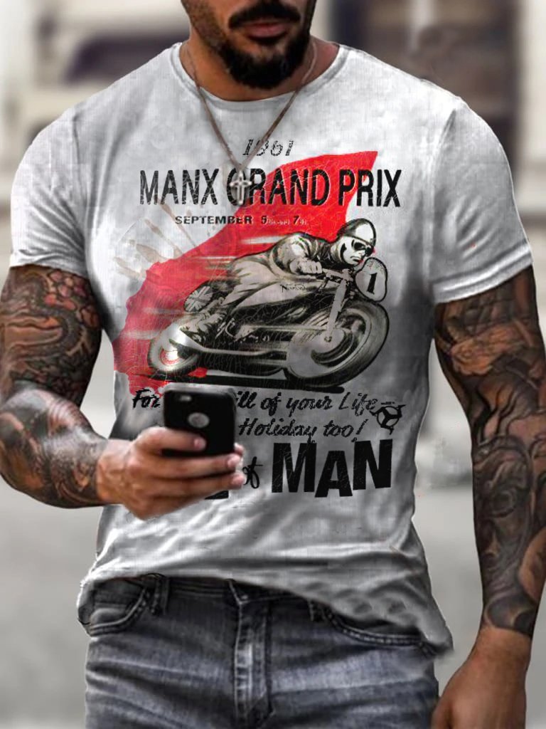 Men's Vintage Motorcycle Races Isle of Manx Grand Prix Printed T-shirt