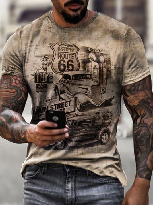 Men's Retro Motorcycle Route 66 Casual T-Shirt - DUVAL