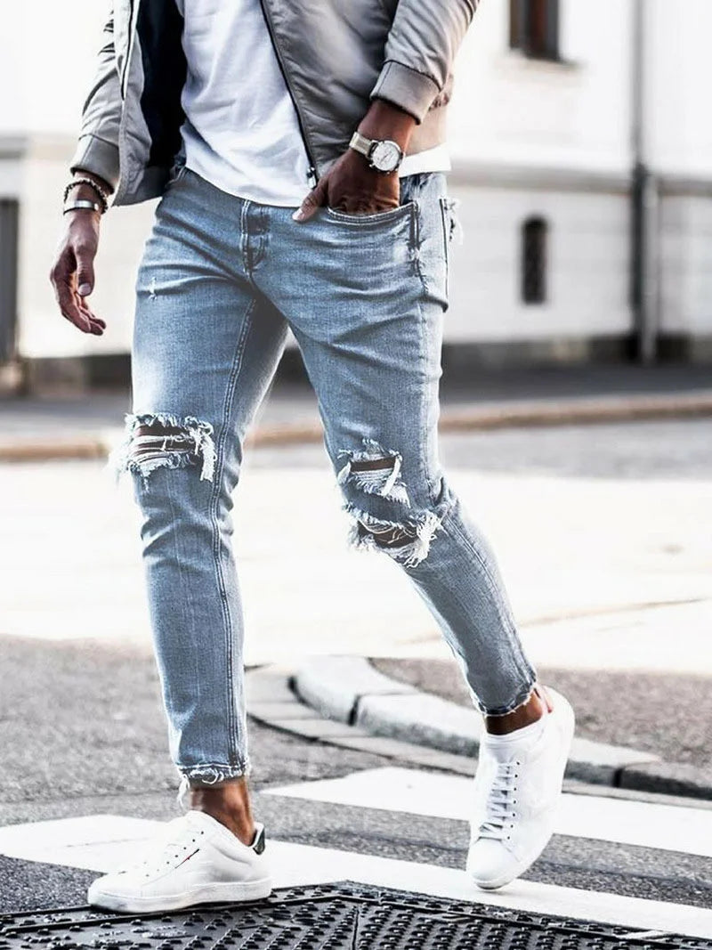 Men's Street Ripped Slim Denim Trousers - DUVAL