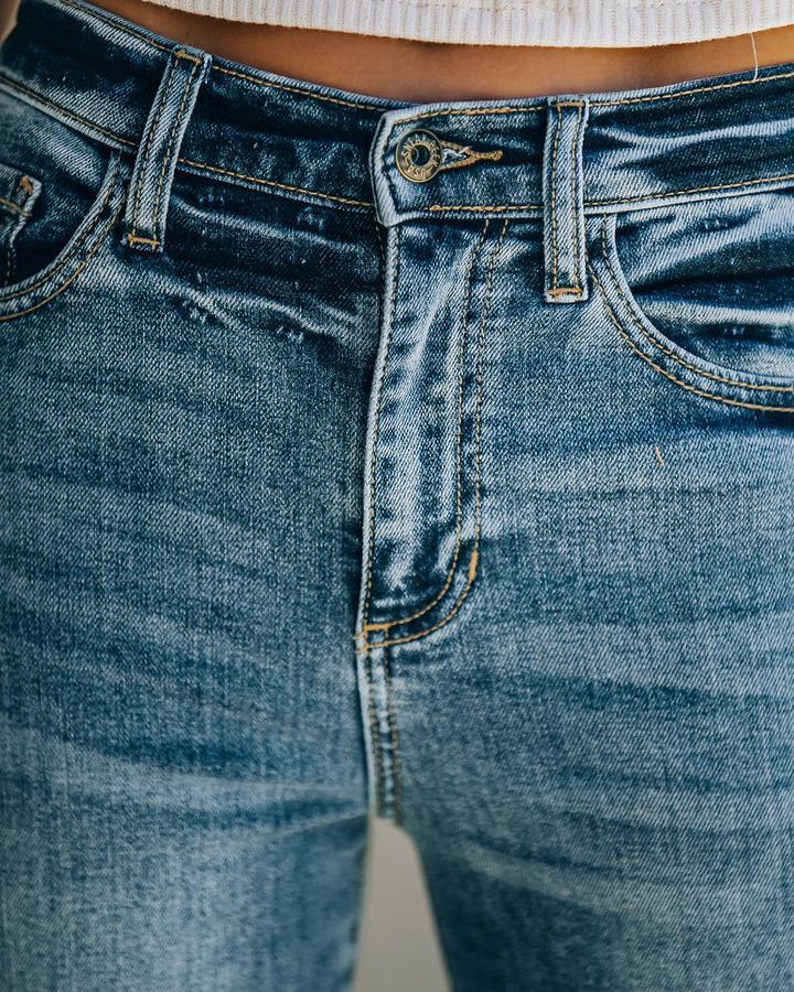 Women's trendy mid waist slim denim trousers