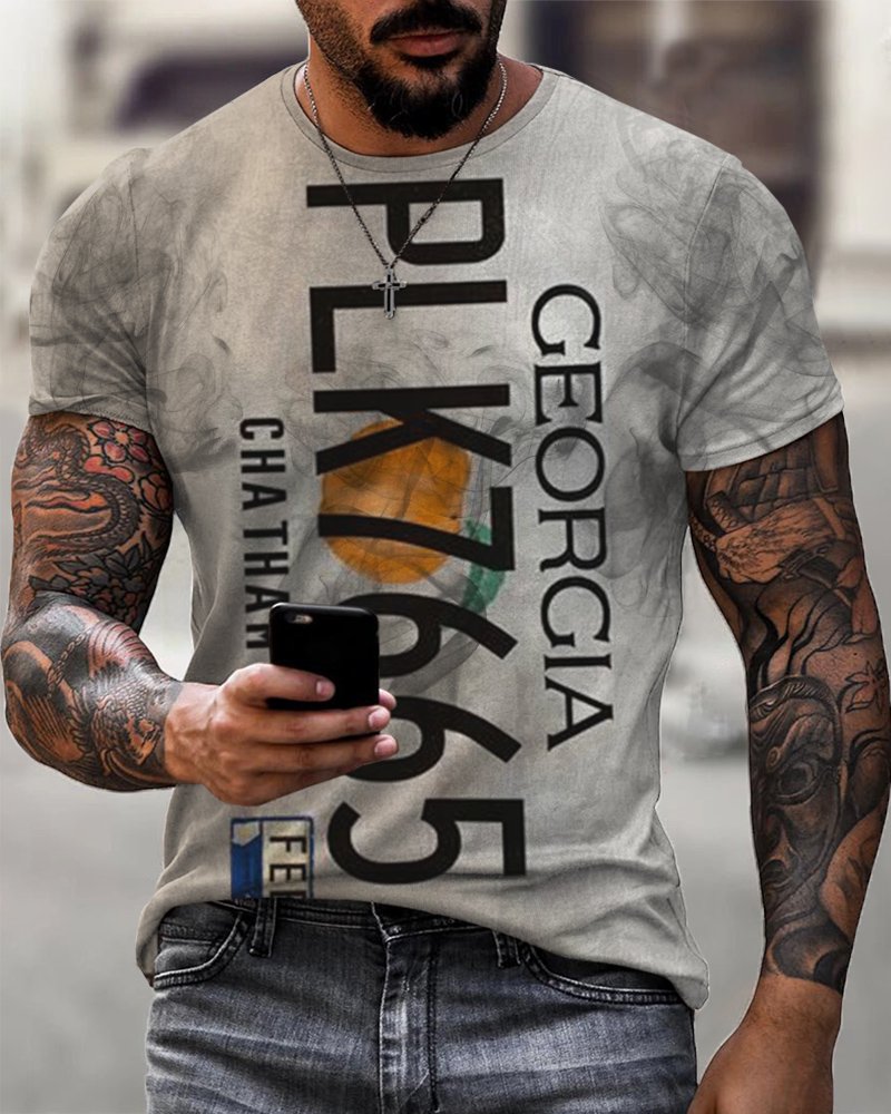 Men's Georgia License Plate Print Casual T-Shirt