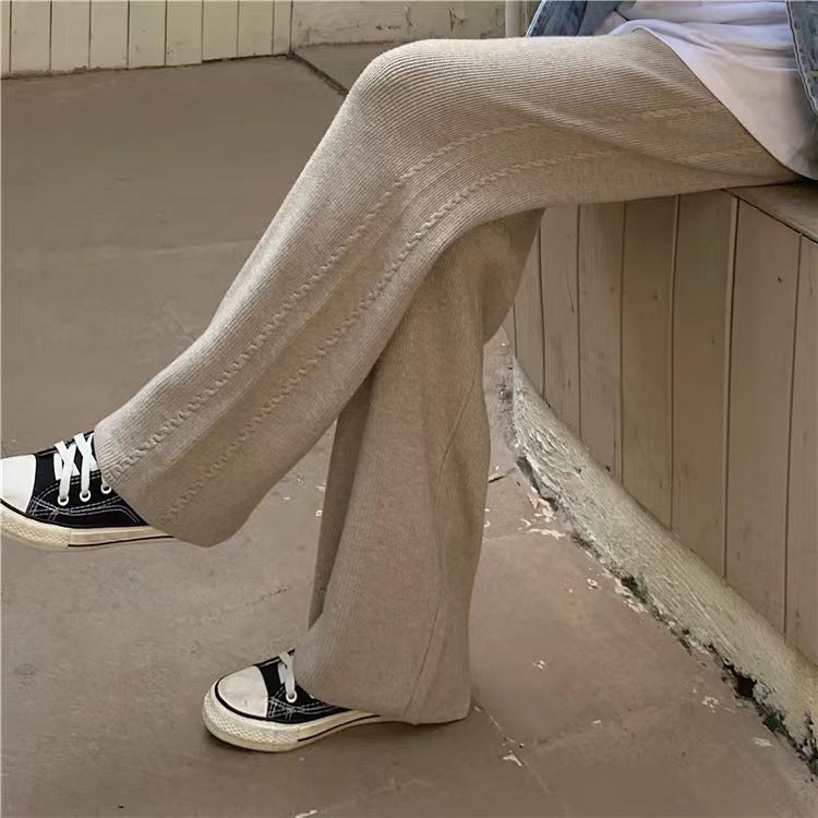 Twist Knit Wide Leg Casual Straight Trousers