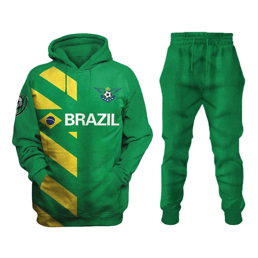 Brazil Team Sports Football Printed Sweatshirt Set - DUVAL