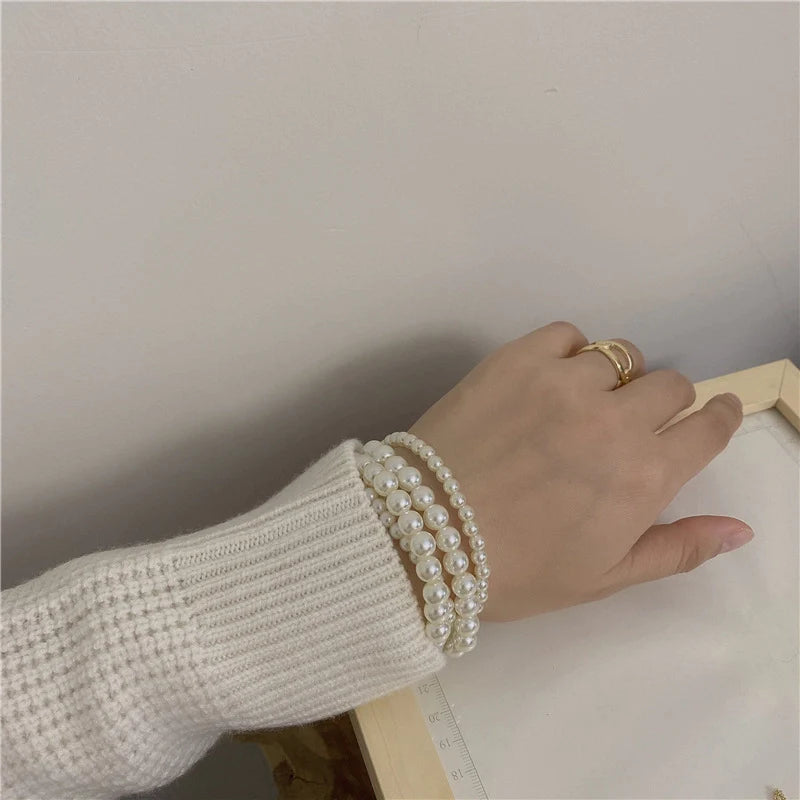 Collier et bracelet blanc perle métallique géométrique vintage