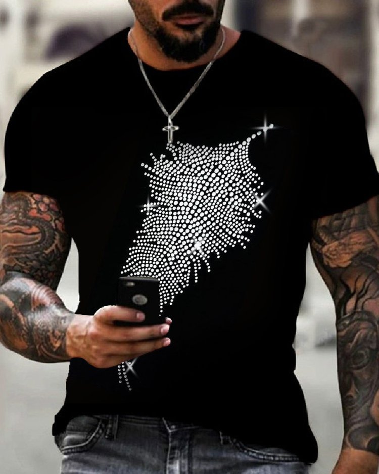 Men's Stylish Casual Black Rhinestone T-Shirt - DUVAL