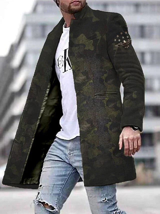 Men's Coat With Pockets Daily Wear Vacation Going out Single Breasted Turndown Streetwear Sport Casual Jacket Outerwear Camo Front Pocket Button-Down Print Green / Long Sleeve
