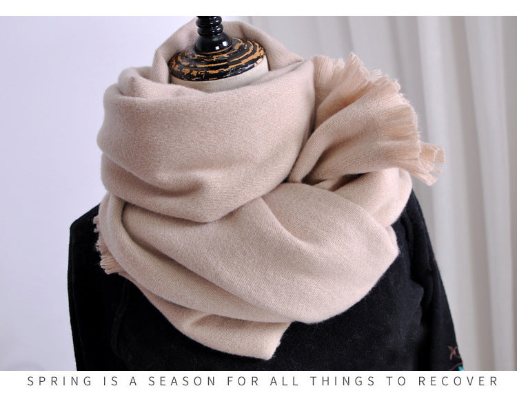 Women's Solid-color Cashmere Scarf with Thick Tassels