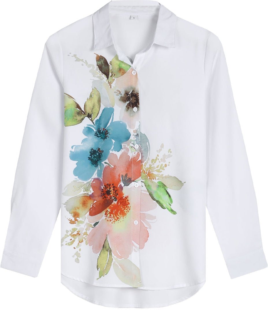 Watercolor Flower Button Front Tunic Blouse - DUVAL