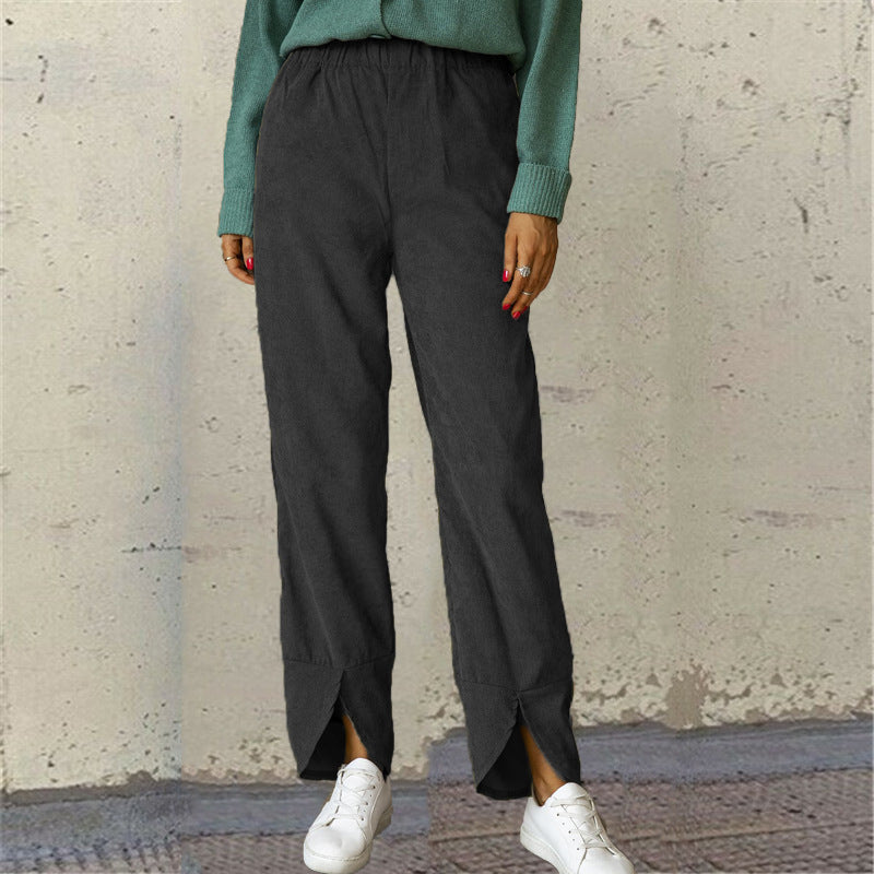 Thick corduroy straight-leg slacks