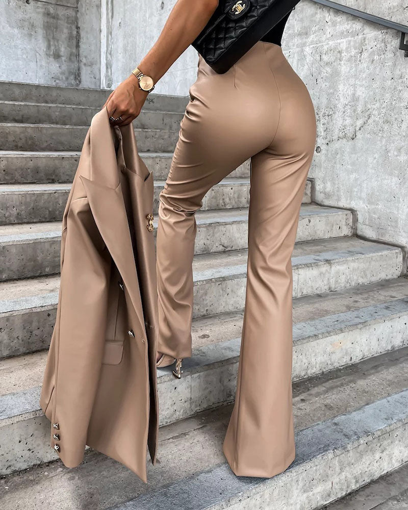 women's high elastic PU leather pants