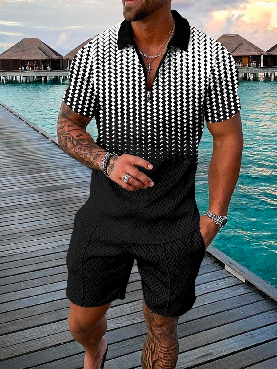 Black Matrix Polo Shirt And Shorts Co-Ord - DUVAL