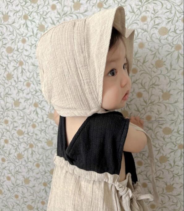 Baby cotton and linen casual jumpsuit [including hat]