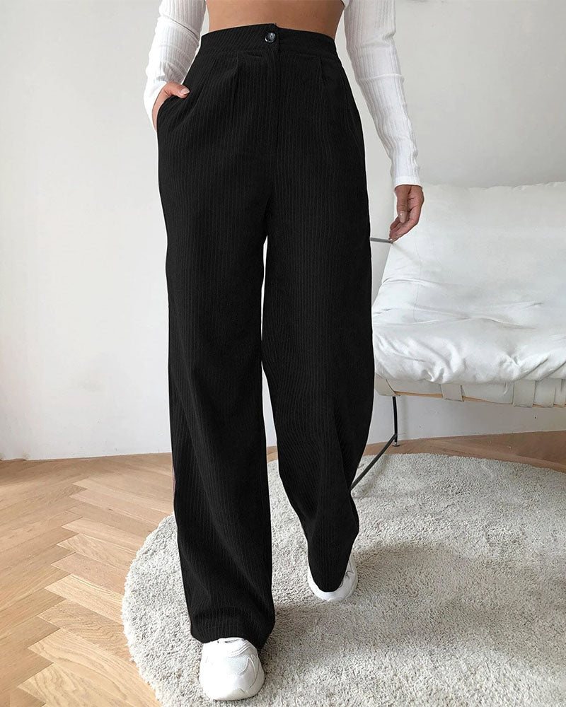 Corduroy Loose Straight-Leg Trousers