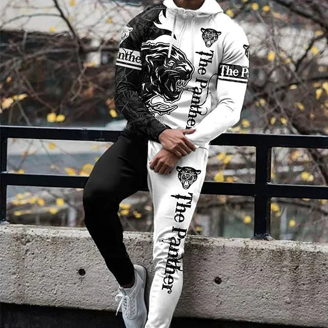 Men's Tracksuit Hoodies Set Hooded Graphic Letter 2 Piece Print Sports & Outdoor Casual Sports 3D Print Basic Streetwear Sportswear Clothing Apparel Hoodies Sweatshirts Long Sleeve Blue Brown / Fall - DUVAL