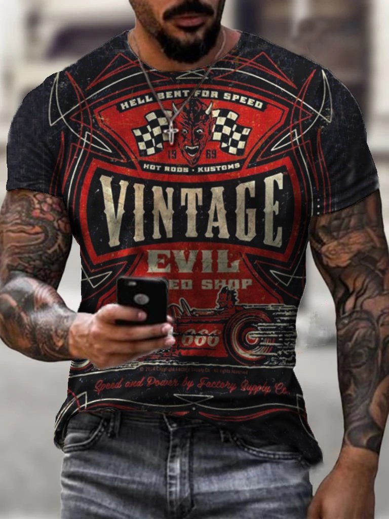Men's Speed Demon Motorcycle Print Fashion T-shirt