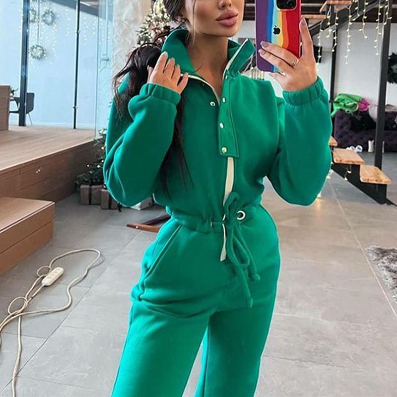 Autumn winter stand collar waist jumpsuit