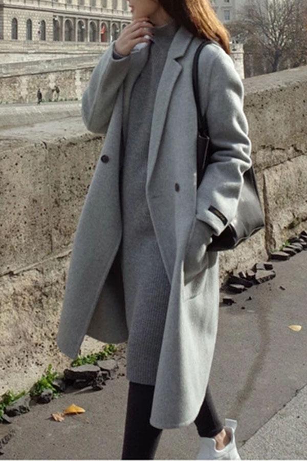 Fashion Plain Straight Cashmere Coat Outerwear