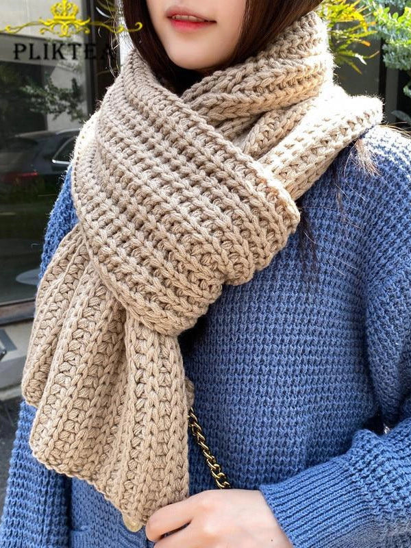 Winter Thick Warm Knitted Khaki Kadies Scarves Korean Yellow Female Knitting Scarf