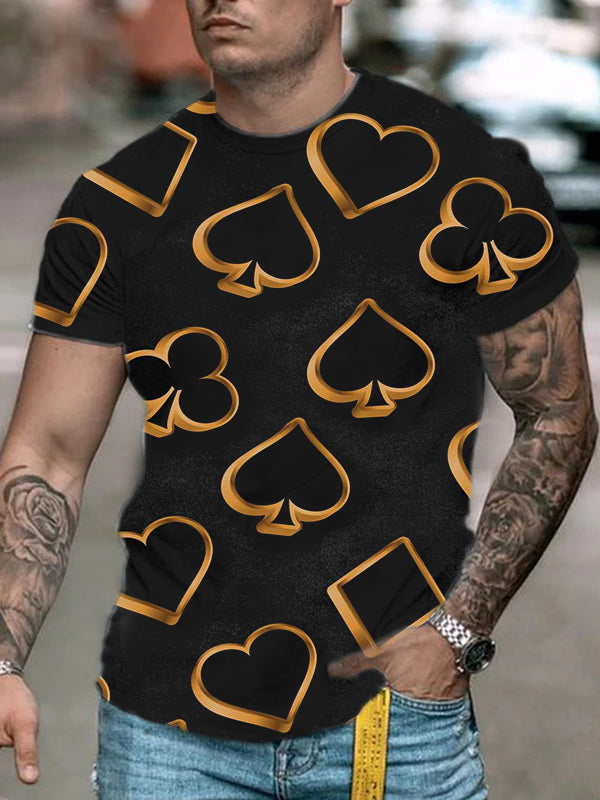 Men's Casual Fashion Black Poker Print short Sleeve T-Shirt - DUVAL