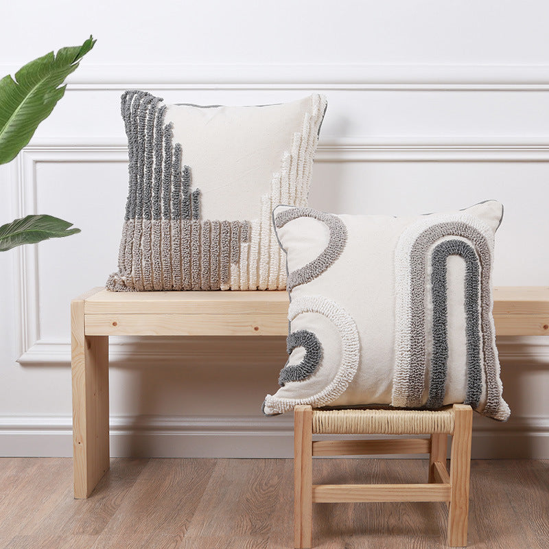 Cojines de sofá capitoné geométricos simples de algodón y lino