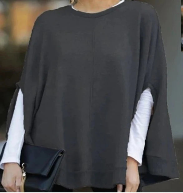 Batwing Crew Neck Knit Poncho