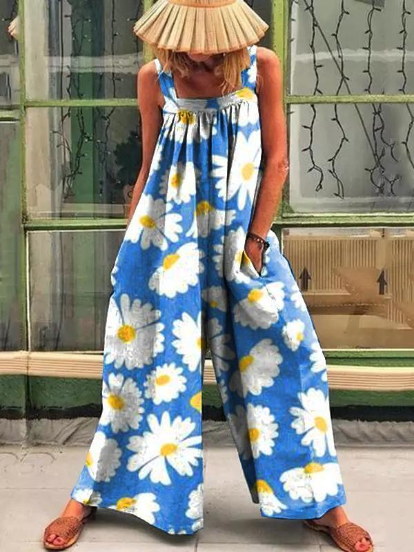 Spring Retro flower prints jumpsuit