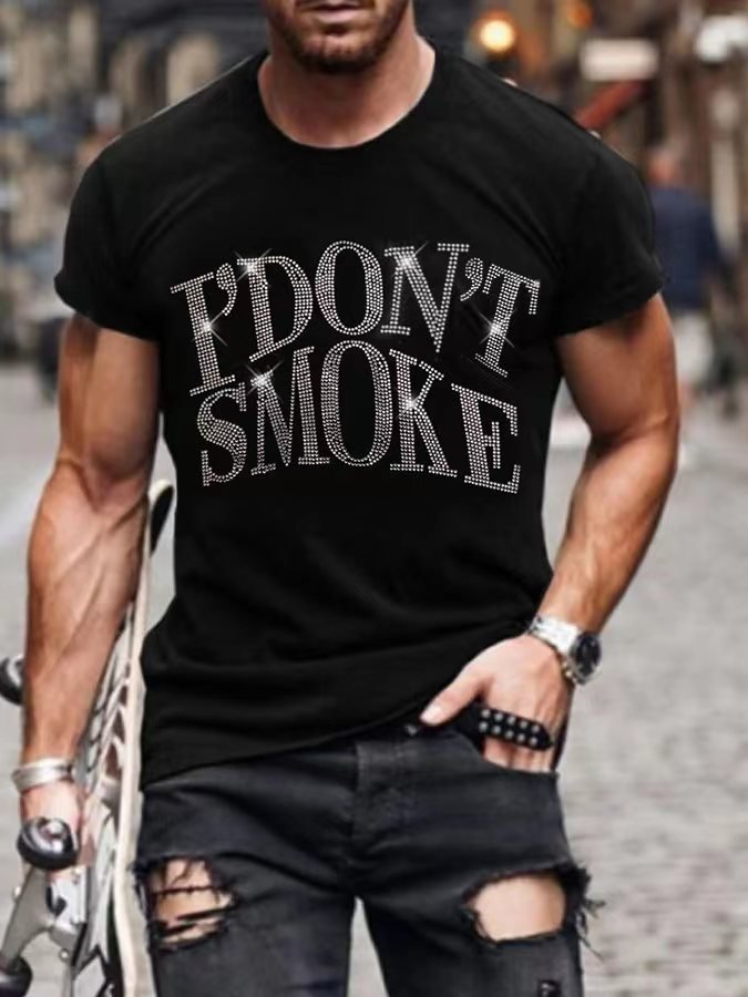 Men's Stylish Casual Black Rhinestone T-Shirt