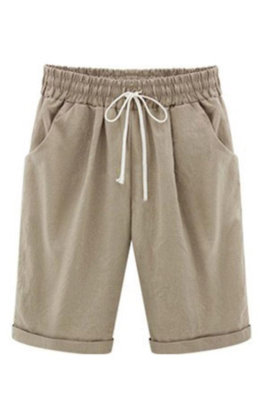 Solid Casual Self-tie Side Pockets Short Pants