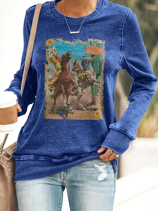 Vintage Oil Painting Prints Long Sleeve Sweatshirt